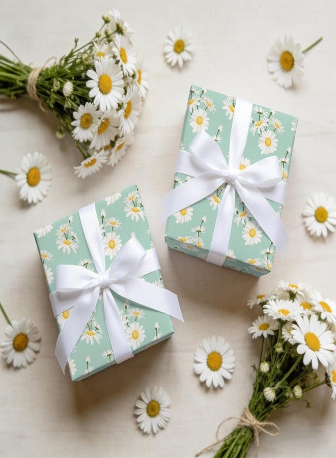 Geluode Daisy Floral Wrapping Paper, Groovy Boho Spring White Daisies Garden Floral Mint Green Gift Wrap Paper, 4 Sheets Folded Flat 20x28inches Per Sheet For Birthday Party Wedding DIY Crafts - Image 4