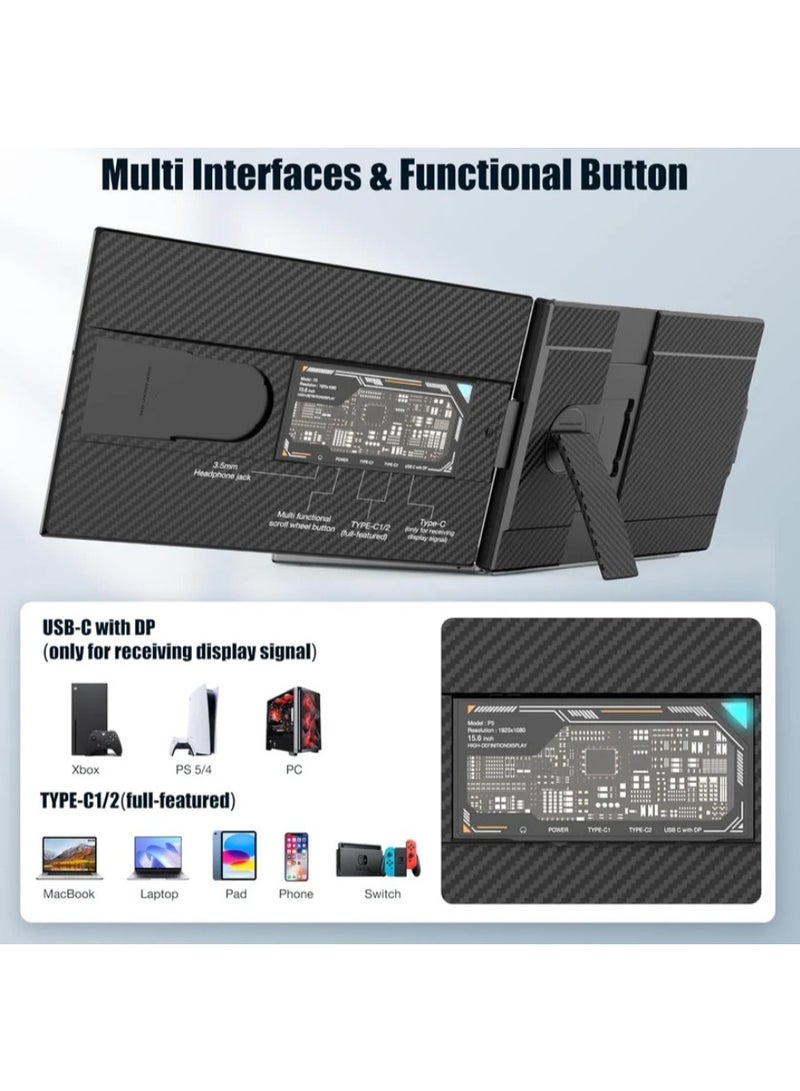 ڤي2كوم جهاز توسيع شاشة لابتوب V2COM حجم 15.6 بوصة P5 شاشة مزدوجة محمولة بدقة Full HD مع منفذ USB-C و HDMI شاشة IPS لإعداد شاشات متعددة للابتوب - Image 5