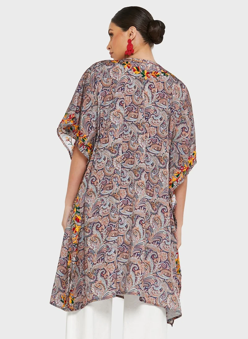 ARABIAN CLOSET Contrast Woven V-Neck Kaftan