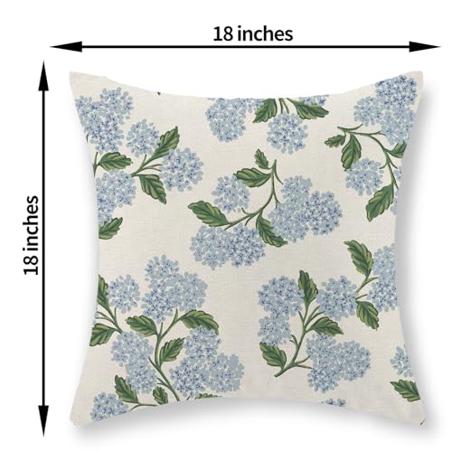 GOLIANDA Hydrangea Floral Pillow Covers 18x18 Set of 2 Spring Summer Blue Green Floral Pillow Cases Vintage Flower Decor Outdoor Throw Pillows Linen Seasonal Decorative Cushion Case for Couch Home - Image 3