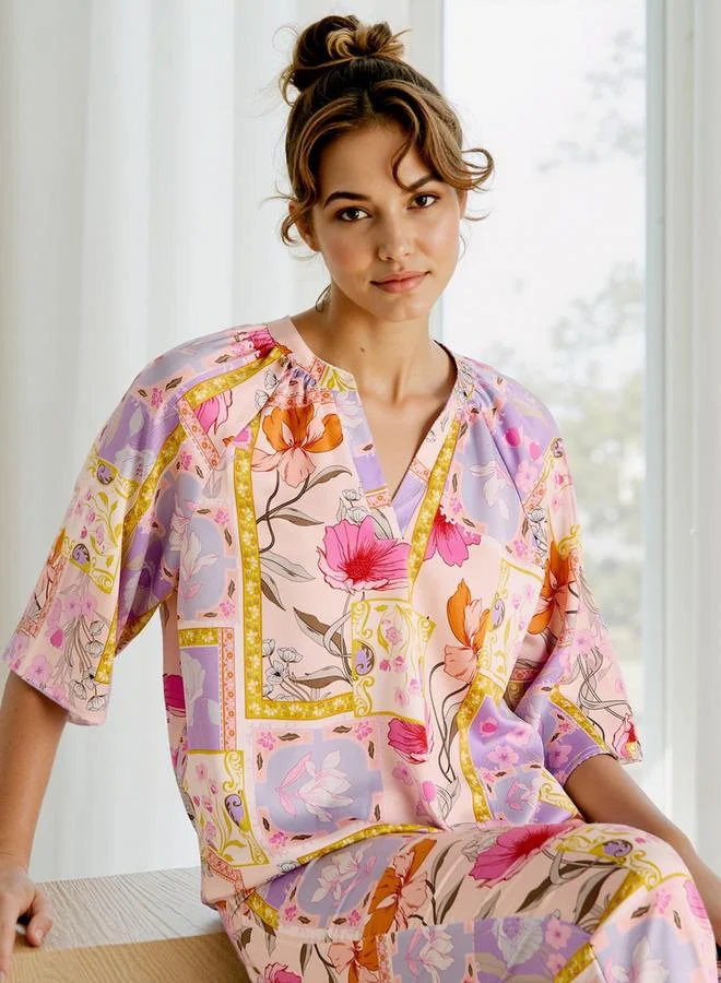 سبلاش فيڤ Floral Print Satin Top and Pyjama Set