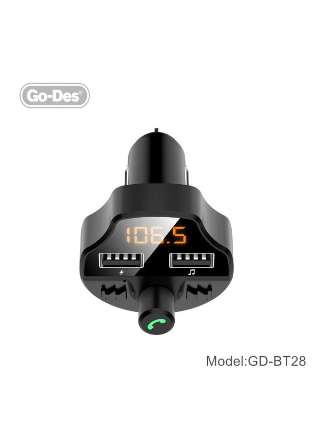 Go-Des Bluetooth FM Car Transmitter with Dual USB Fast Charger 3.1A, Hands-Free Calling, MP3 Player, TF/USB Support – Black - Image 2