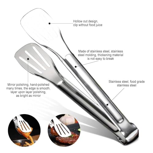 KRESHU Kitchen Tongs Stainless Steel Locking Cooking Barbecue Grilling Food Clips Kitchen Clamps Sturdy High Resistant Heat Tongs | 304 Stainless Steel, BBQ Tong (Pack 1) - Image 3