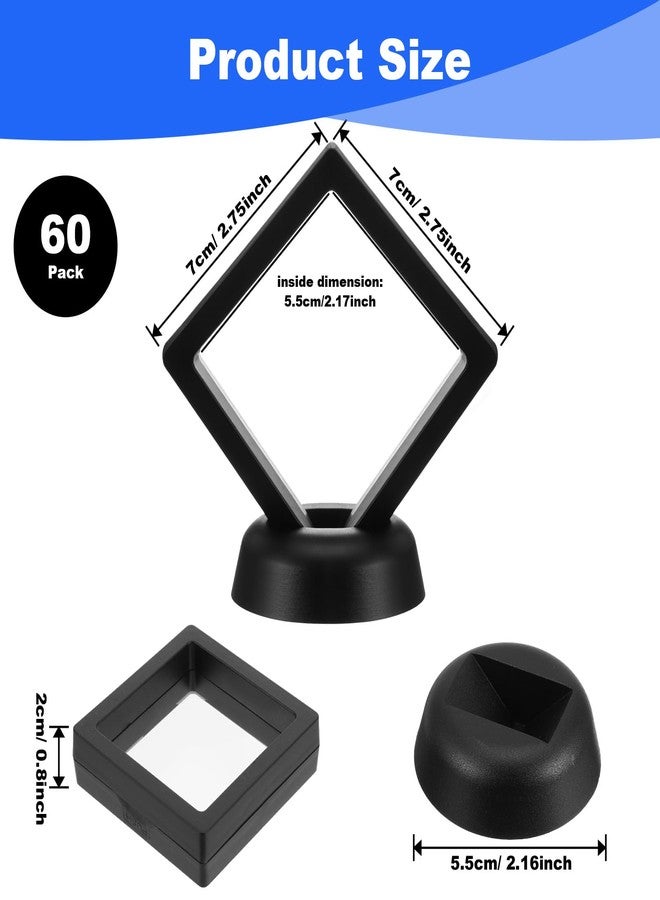 Limbeuuu 60 Pcs 3D Floating Display Case PE Film Jewelry Storage Box Coins Display Frame Holder Stands for Antique Challenge Coins, Medallion Shells Gems Rocks Pins (Black,2.76 Inch) - Image 2