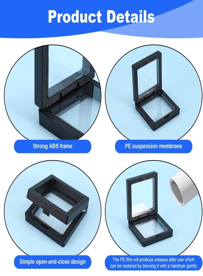 Limbeuuu 60 Pcs 3D Floating Display Case PE Film Jewelry Storage Box Coins Display Frame Holder Stands for Antique Challenge Coins, Medallion Shells Gems Rocks Pins (Black,2.76 Inch) - Image 5