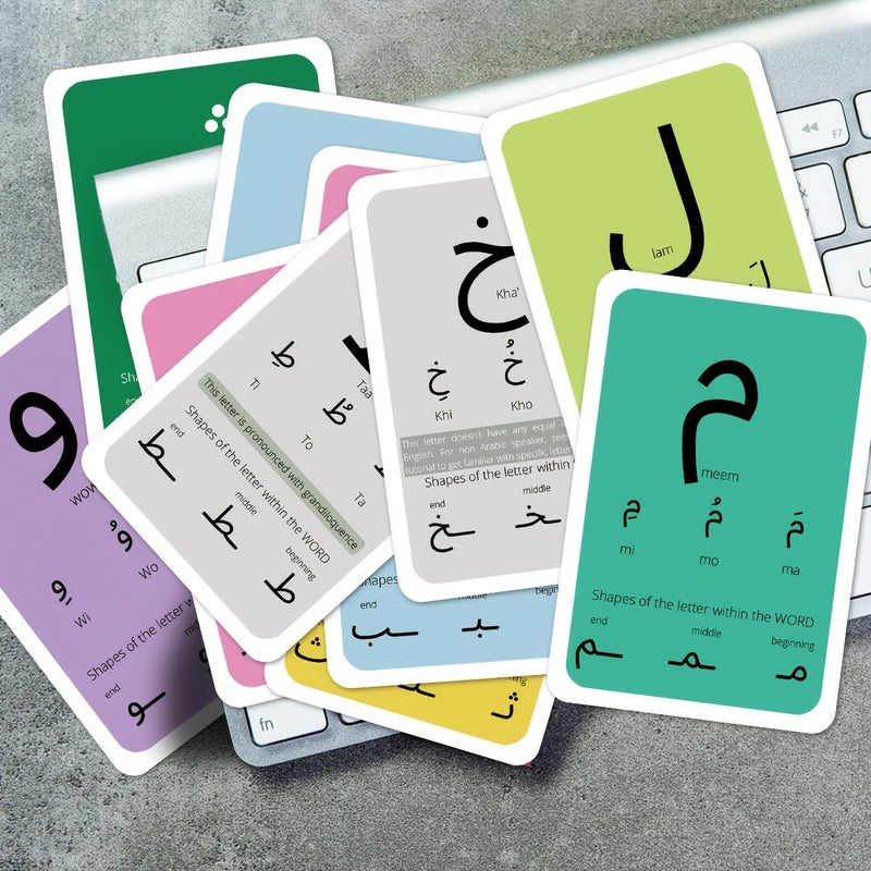 28 Arabic Letter Cards Educational Flashcards With Letter Markers Pronunciation Guides Interactive Writing On Back Suitable For Arabic Language Beginners Office Decoration Culturally Enriching Ramadan Cards 28pcs - Image 2