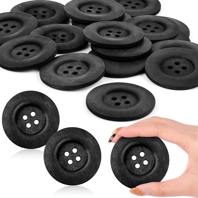 Mtlee MTLEE 30 Pieces Large Size Wood Buttons 236 Inch Round Sewing Button 4 Holes Large Buttons for Crafts Sewing Wooden for DIY Clothing Bag Decoration SuppliesBlack 