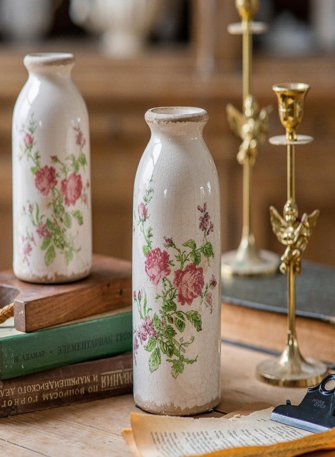 TEWEIQI Ceramic Rustic Farmhouse Vase, Distressed Flower Vase for Home Decor, Ideal Shelf Decor, Boho Vase for Living Room Bedroom Kitchen Office Decor Centerpiece Table Decorations (7.8 inches) - Image 2