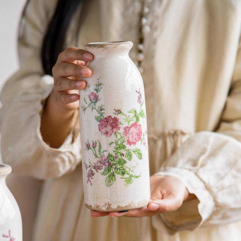 TEWEIQI Ceramic Rustic Farmhouse Vase, Distressed Flower Vase for Home Decor, Ideal Shelf Decor, Boho Vase for Living Room Bedroom Kitchen Office Decor Centerpiece Table Decorations (7.8 inches) - Image 1