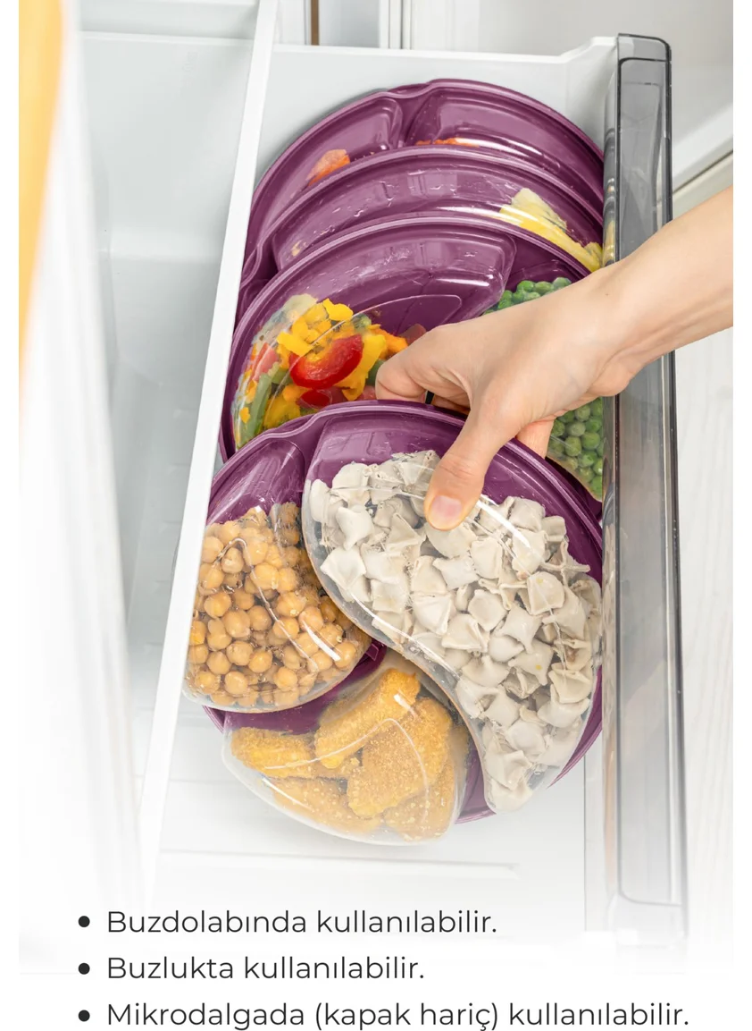 Vienev 6-Piece 3-Compartment Round Storage Container 1.2 Liter Purple