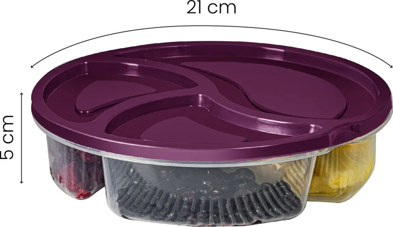 Vienev 6-Piece 3-Compartment Round Storage Container 1.2 Liter Purple