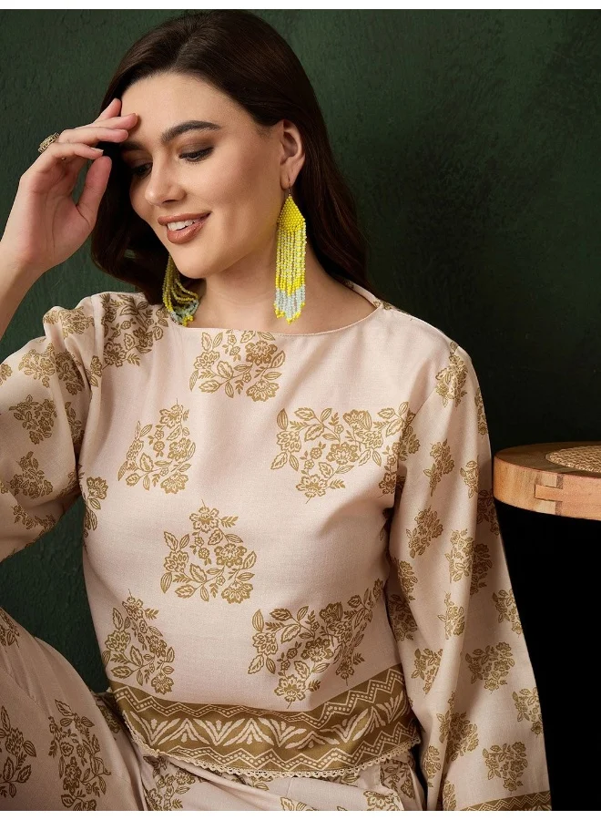 أيه كيه إس Beige Digital Printed CO-Ord Set