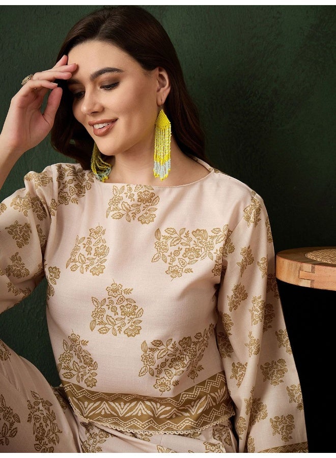 AKS Beige Digital Printed CO-Ord Set - Image 2