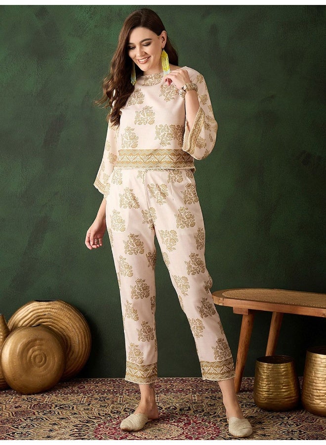 AKS Beige Digital Printed CO-Ord Set - Image 1