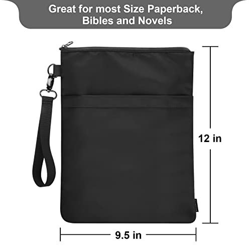 Homakover Book Sleeves with Zipper, Travel Book Protector Pouch for Paperbacks & Hardcover Books, Book Covers Bags Carry Case with Front Pocket and Handle Strap for Book Lovers, Washable (2 Pcs, Black) - Image 4