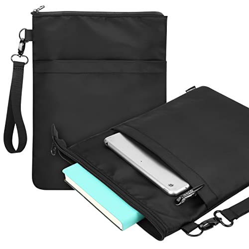 Homakover Book Sleeves with Zipper, Travel Book Protector Pouch for Paperbacks & Hardcover Books, Book Covers Bags Carry Case with Front Pocket and Handle Strap for Book Lovers, Washable (2 Pcs, Black) - Image 1