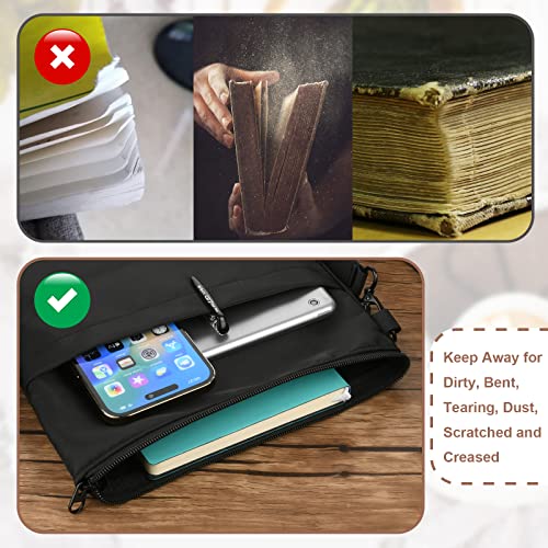 Homakover Book Sleeves with Zipper, Travel Book Protector Pouch for Paperbacks & Hardcover Books, Book Covers Bags Carry Case with Front Pocket and Handle Strap for Book Lovers, Washable (2 Pcs, Black) - Image 2