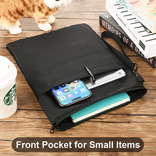 Homakover Book Sleeves with Zipper, Travel Book Protector Pouch for Paperbacks & Hardcover Books, Book Covers Bags Carry Case with Front Pocket and Handle Strap for Book Lovers, Washable (2 Pcs, Black) - Image 3