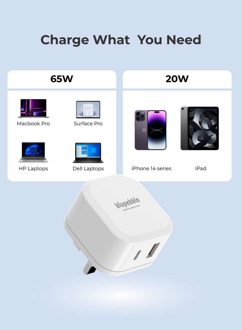 blupebble 65W GaN Dual Port USB-C PD Fast Charger – Compact Type-C Travel Wall Adapter for iPhone 16, MacBook, Samsung, iPad & More - Image 5