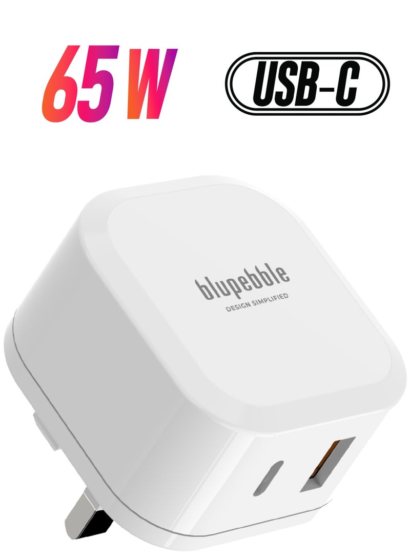 blupebble 65W GaN Dual Port USB-C PD Fast Charger – Compact Type-C Travel Wall Adapter for iPhone 16, MacBook, Samsung, iPad & More - Image 1