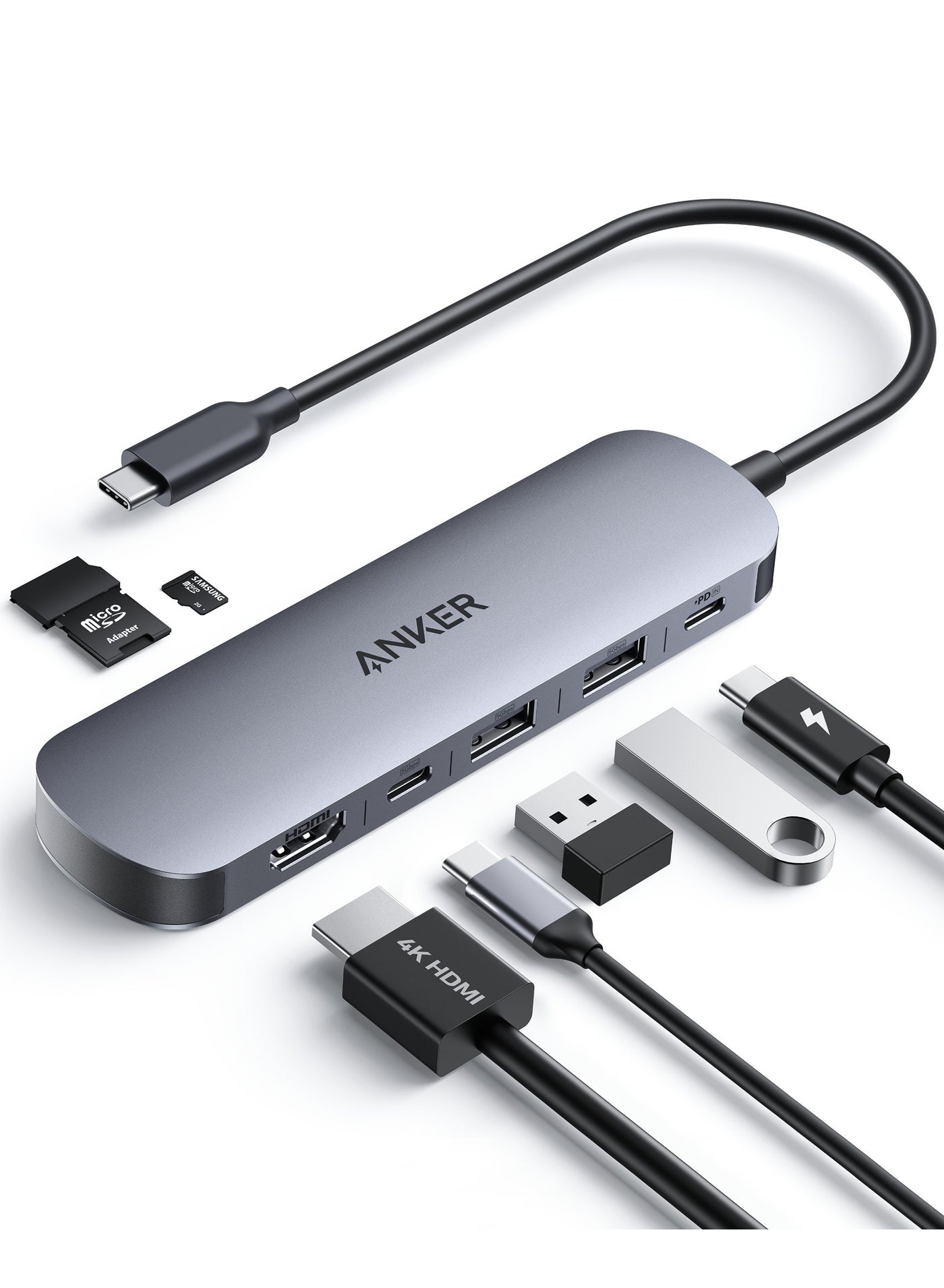 Anker USB C Hub, 7-in-1 Multi-Port USB Adapter for Laptops, 4K@60Hz USB C to HDMI Splitter, 100W Max Power Delivery, 3xUSBA & C 3.0 Data Ports, SD/TF Card, for Type C Devices (Charger Not Included)