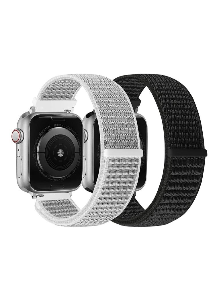 Generic - Nylon Strap Compatible with Apple Watch Ultra 2 (2024) Bracelet 49mm 45mm 44mm 42mm Men Women, Adjustable with Metal G-Hook Straps for iWatch Ultra 2/Ultra Series SE 9/8/7/6/5/4 (Black and Grey) - Image 1
