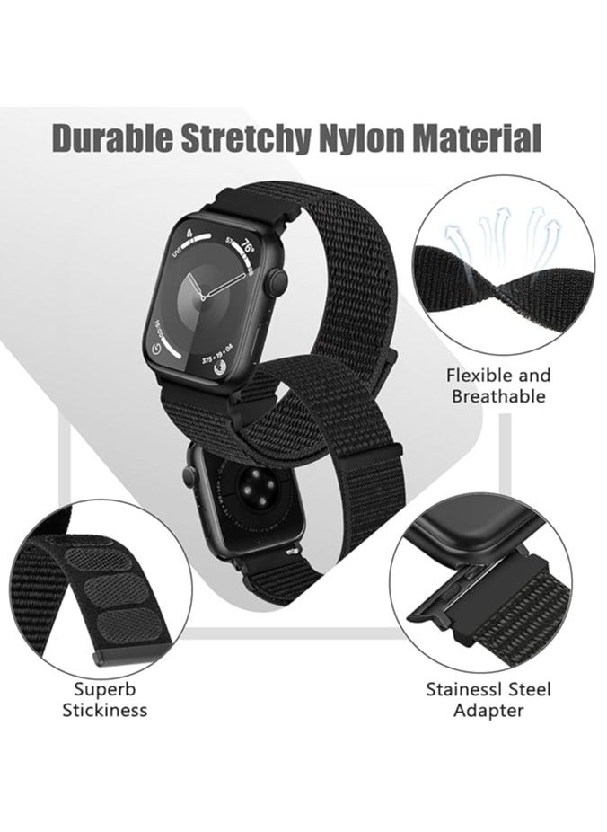 Generic - Nylon Strap Compatible with Apple Watch Ultra 2 (2024) Bracelet 49mm 45mm 44mm 42mm Men Women, Adjustable with Metal G-Hook Straps for iWatch Ultra 2/Ultra Series SE 9/8/7/6/5/4 (Black and Grey) - Image 1