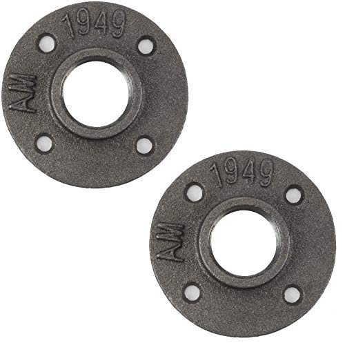 FINEVER 2Pk 1" Floor Flange Pipe Decor Cast Iron Black Threaded Fitting Industrial Steampunk Vintage Retro Furniture DIY Wall Industry Plumbing - Image 1