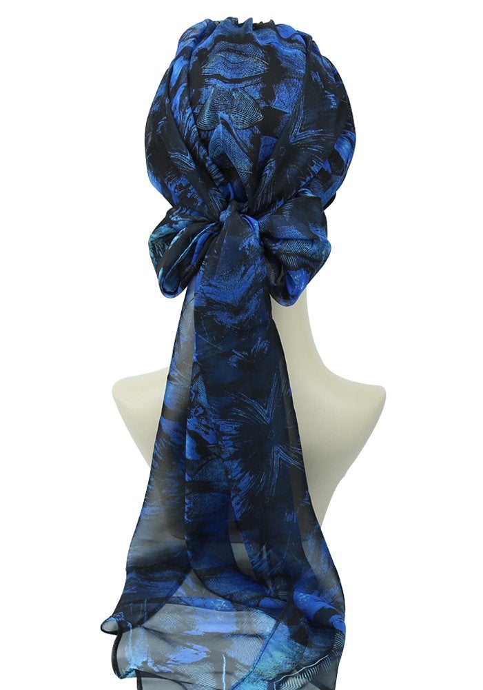 FocusCare Cancer HeadCovers for Women Pre Tied Headwrap Chemo Patient Turbans Scarves Navy Black - Image 3