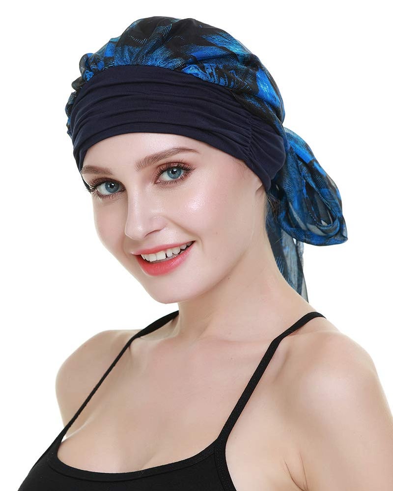 FocusCare Cancer HeadCovers for Women Pre Tied Headwrap Chemo Patient Turbans Scarves Navy Black - Image 1