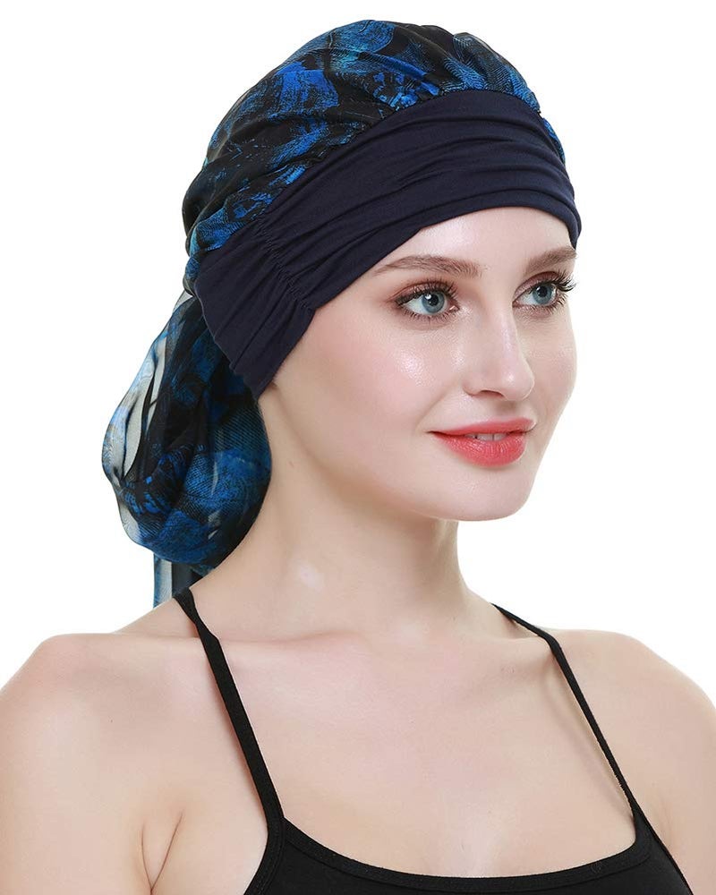 FocusCare Cancer HeadCovers for Women Pre Tied Headwrap Chemo Patient Turbans Scarves Navy Black - Image 2