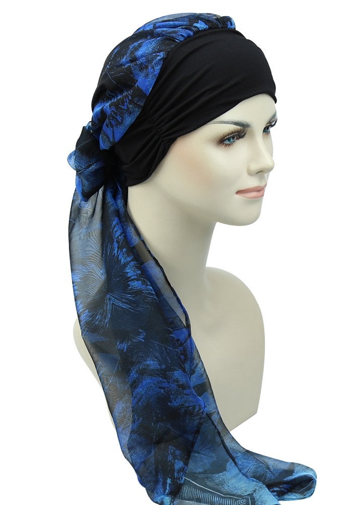 FocusCare Cancer HeadCovers for Women Pre Tied Headwrap Chemo Patient Turbans Scarves Navy Black - Image 4