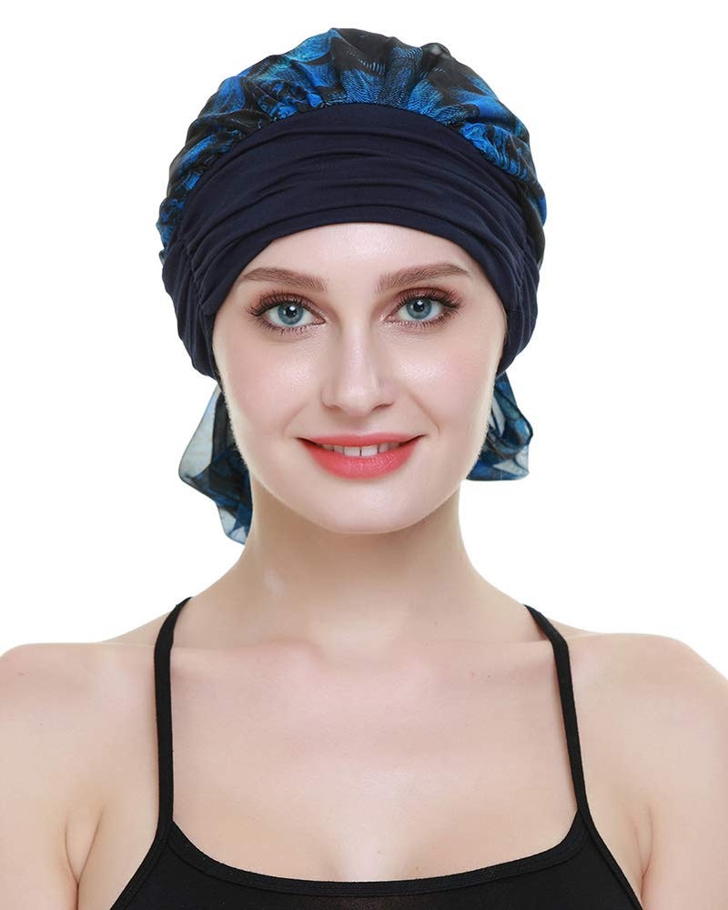 FocusCare Cancer HeadCovers for Women Pre Tied Headwrap Chemo Patient Turbans Scarves Navy Black - Image 5