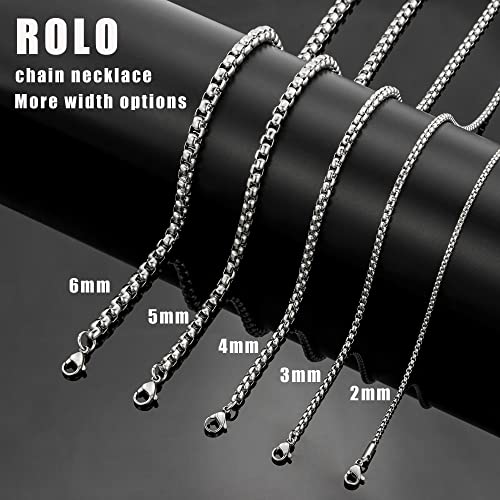 Monily 4 mm 24 Inches Stainless Steel Square Rolo Chain Necklace Round Box Necklace Jewellery for Men Women - Image 3