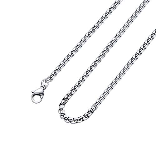 Monily 4 mm 24 Inches Stainless Steel Square Rolo Chain Necklace Round Box Necklace Jewellery for Men Women - Image 1