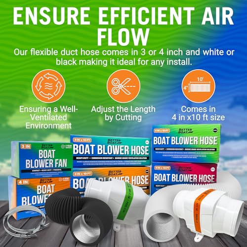 Better Boat Boat Blower Hose, 4 Inch Marine Exhaust Hose, 10 Ft Flexible PVC Duct for Bilge, Engine Compartment, Galley, Head, or Dryer Vent, Black - Image 4