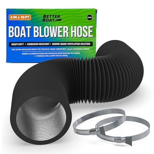 Better Boat Boat Blower Hose, 4 Inch Marine Exhaust Hose, 10 Ft Flexible PVC Duct for Bilge, Engine Compartment, Galley, Head, or Dryer Vent, Black - Image 1