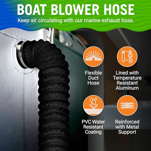 Better Boat Boat Blower Hose, 4 Inch Marine Exhaust Hose, 10 Ft Flexible PVC Duct for Bilge, Engine Compartment, Galley, Head, or Dryer Vent, Black - Image 2