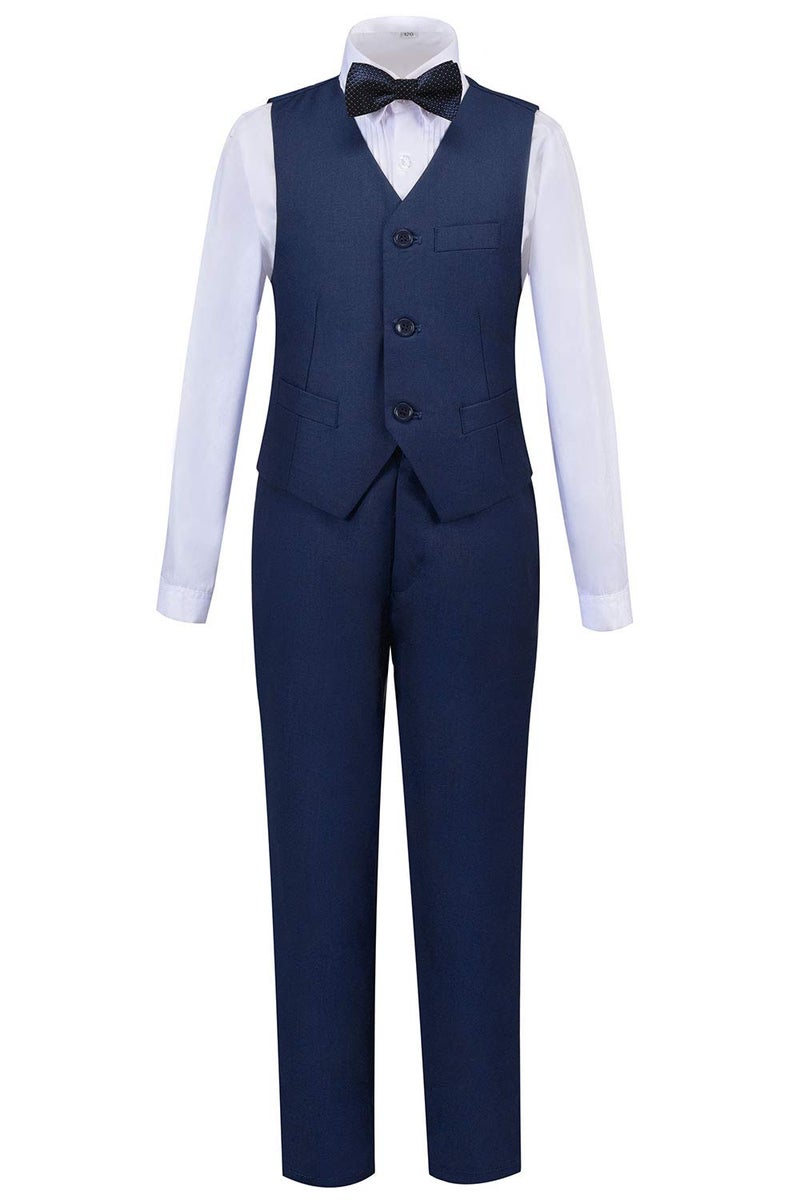 Addneo Big Boys Suits,Boys Dress Pant Vest White Shirt and Bowtie Navy Blue Size 8 - Image 4