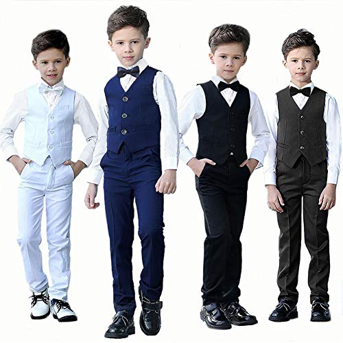 Addneo Big Boys Suits,Boys Dress Pant Vest White Shirt and Bowtie Navy Blue Size 8 - Image 5