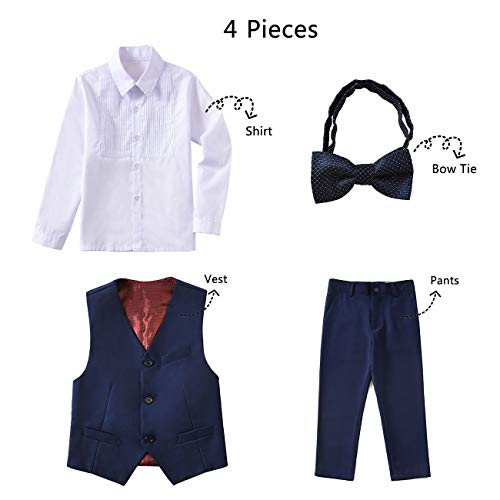 Addneo Big Boys Suits,Boys Dress Pant Vest White Shirt and Bowtie Navy Blue Size 8 - Image 2