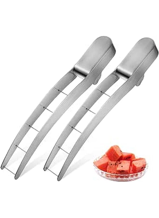 Stainless Steel Watermelon Cube Slicer Tool 2pcs Easy to Clean Safe Handle Kitchen Gadget - Image 1