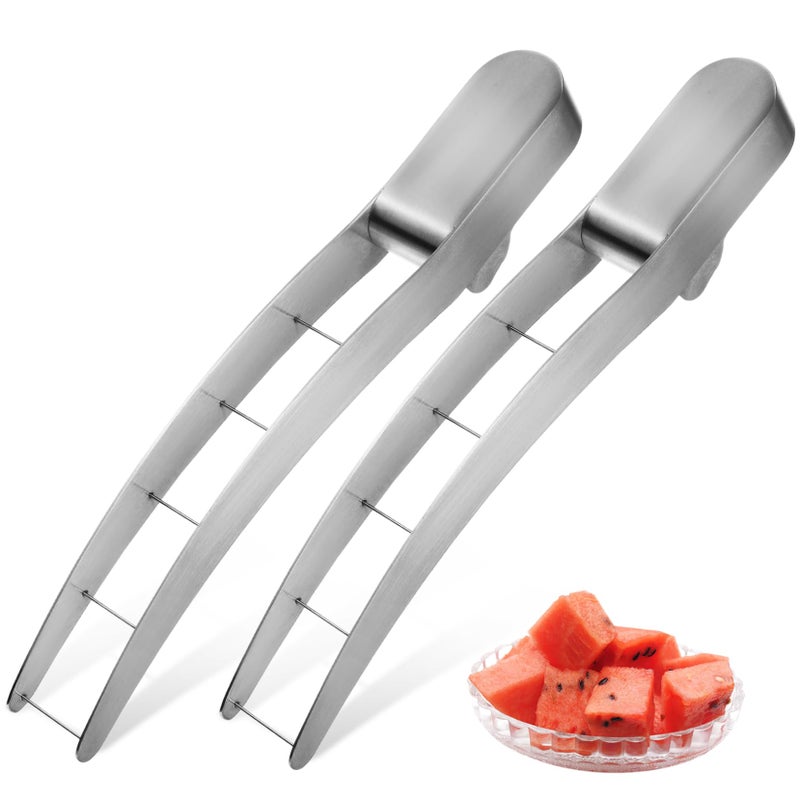 Stainless Steel Watermelon Cube Slicer Tool 2pcs Easy to Clean Safe Handle Kitchen Gadget - Image 2