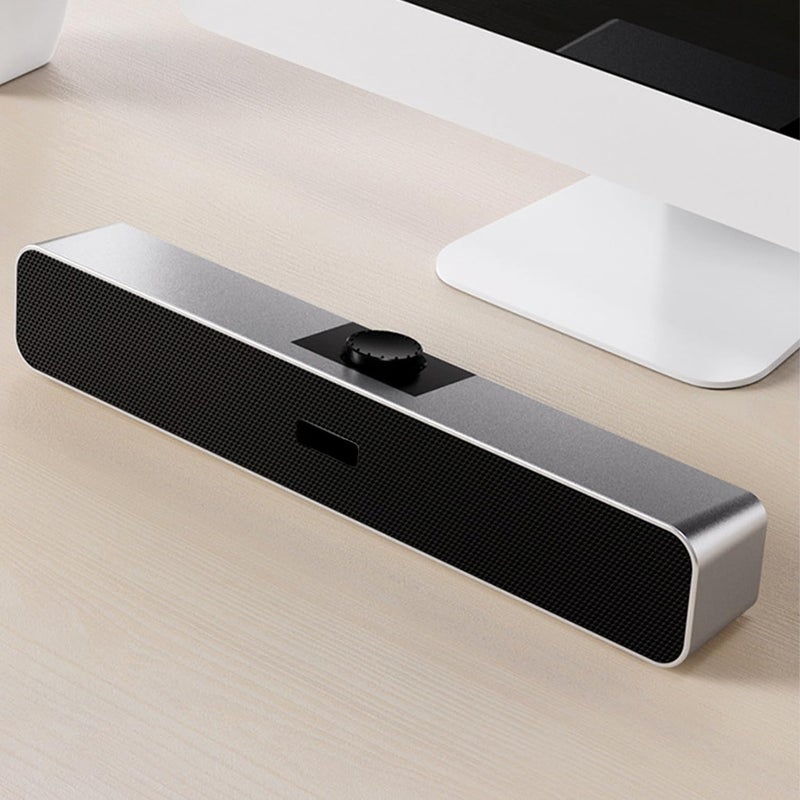 （Bluetooth）Computer Speakers with 3.5 mm Aux, Small PC Speakers Powered by USB, Wired Desktop Speaker, Soundbar for Monitor, Mini Stereo Speaker for PC, Tablets, Laptop, Plug and Play,N2 SILVER - Image 1