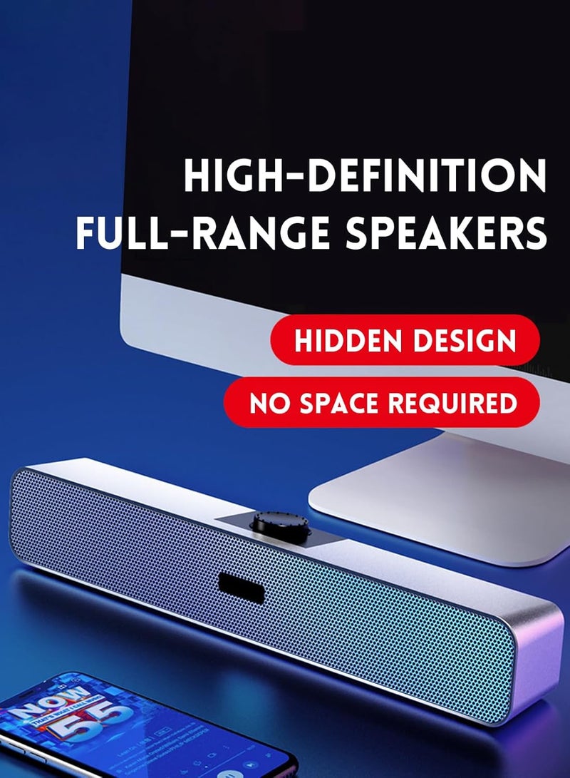 （Bluetooth）Computer Speakers with 3.5 mm Aux, Small PC Speakers Powered by USB, Wired Desktop Speaker, Soundbar for Monitor, Mini Stereo Speaker for PC, Tablets, Laptop, Plug and Play,N2 SILVER - Image 3