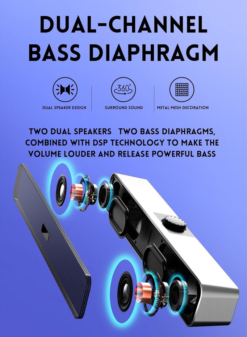 （Bluetooth）Computer Speakers with 3.5 mm Aux, Small PC Speakers Powered by USB, Wired Desktop Speaker, Soundbar for Monitor, Mini Stereo Speaker for PC, Tablets, Laptop, Plug and Play,N2 SILVER - Image 5