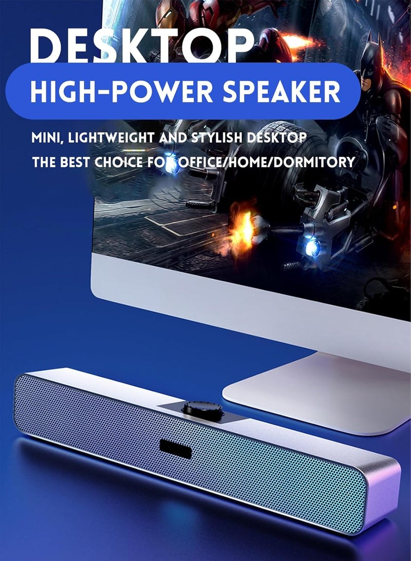 （Bluetooth）Computer Speakers with 3.5 mm Aux, Small PC Speakers Powered by USB, Wired Desktop Speaker, Soundbar for Monitor, Mini Stereo Speaker for PC, Tablets, Laptop, Plug and Play,N2 SILVER - Image 4