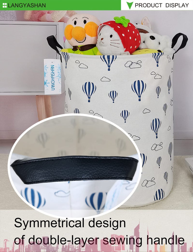 LANGYASHAN Laundry Basket Canvas Fabric Collapsible Organizer Basket for Storage Bin Toy Bins Gift Baskets Bedroom Clothes Children Nursery Hamper (Round Blue Balloon) - Image 5