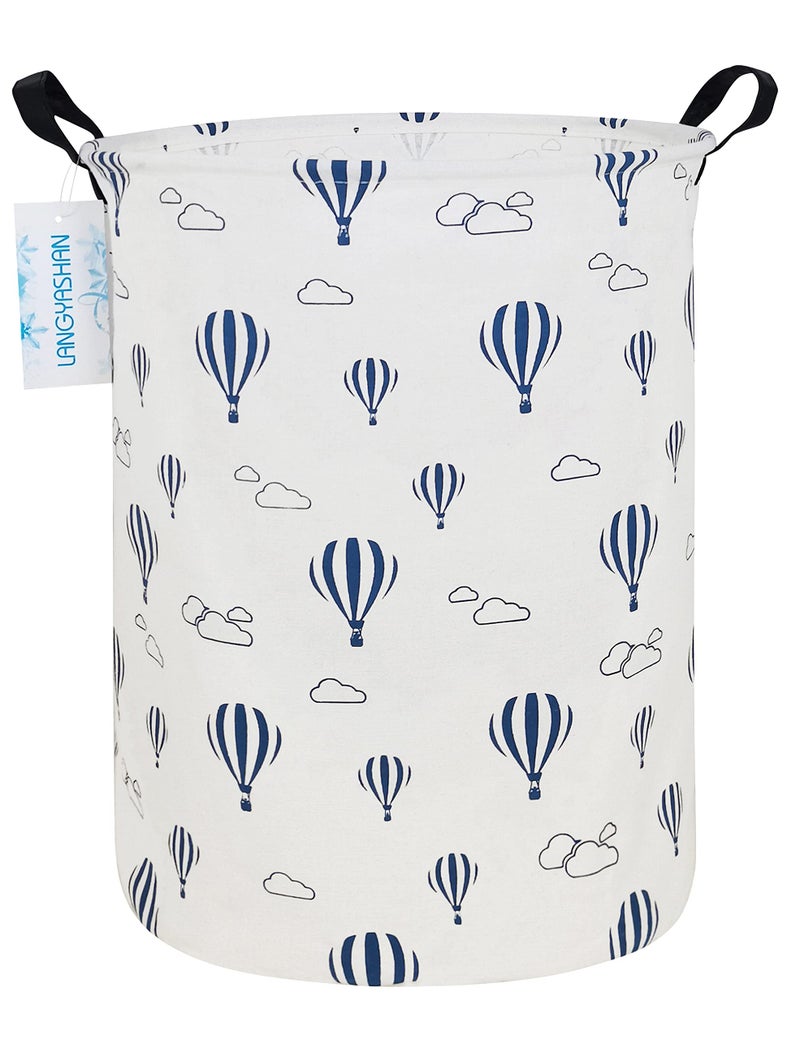 LANGYASHAN Laundry Basket Canvas Fabric Collapsible Organizer Basket for Storage Bin Toy Bins Gift Baskets Bedroom Clothes Children Nursery Hamper (Round Blue Balloon) - Image 1