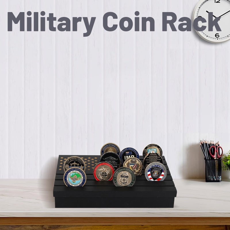 Samplife Challenge Coin Display Case Military Coins Rack Holder Army Coins Display Stand Shelves 6 Rows With Removable Lid American Flag Coins Storage Box - Image 5